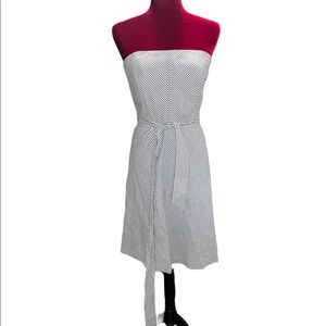 Talbots Sz 10 Petite Strapless Gray White Striped Fit & Flare Summer Dress (t1)
